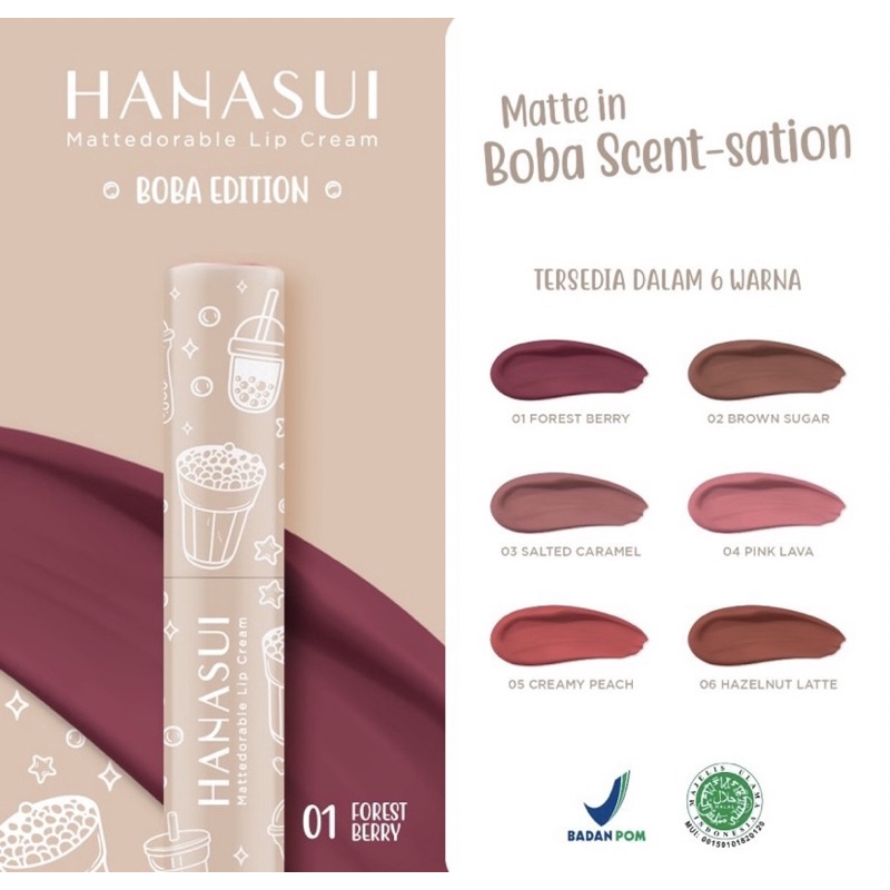 HANASUI MATTEDORABLE LIPCREAM BOBA EDITION BARU NO 1-NO6/ HANASUI BOBA