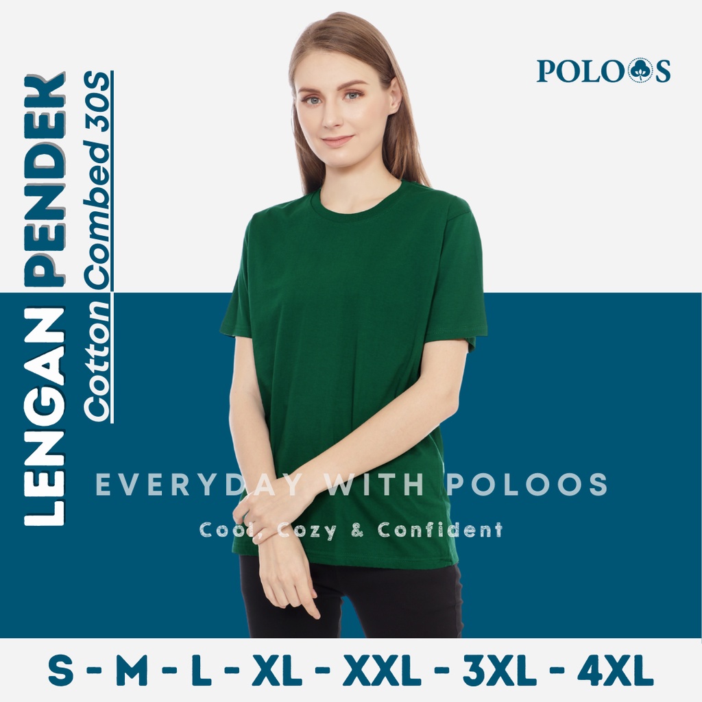 Baju Kaos Polos Wanita Lengan Pendek Reguler Hijau Botol