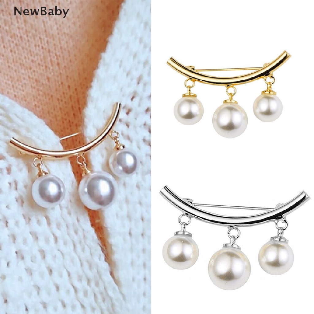 Newbaby Bros Pin Klip Rantai Mutiara Aksesoris Sweater / Cardigan Wanita