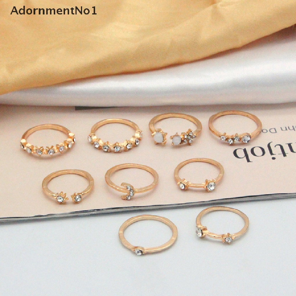 (AdornmentNo1) 9pcs / set Cincin Gaya Bohemian Bentuk Bulan / Bintang Untuk Wanita