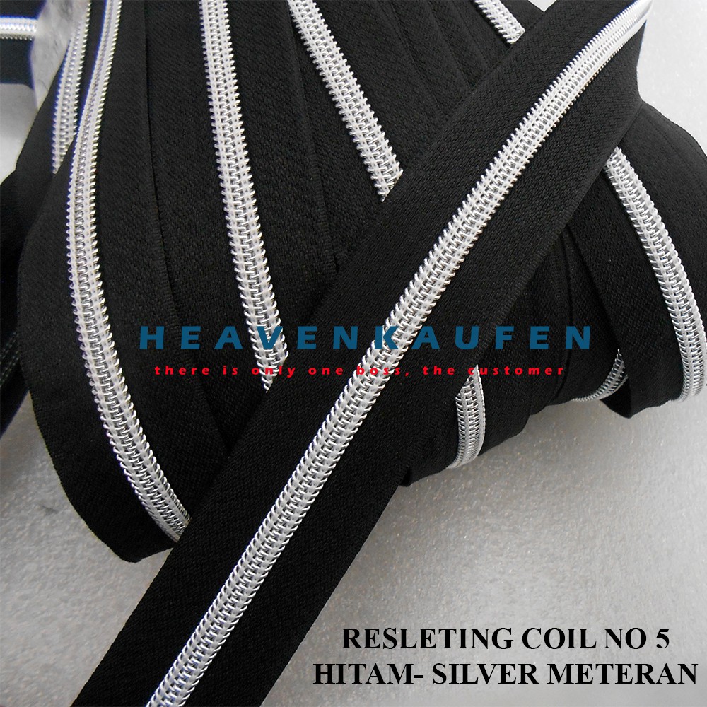 Resleting Zipper Coil No 5 Hitam - Silver Meteran Murah