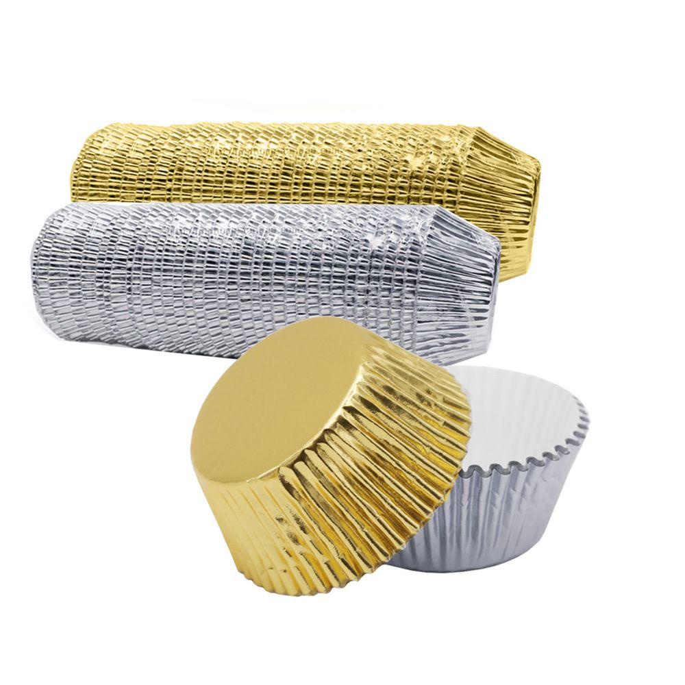 Suyo 100 Pcs Aluminium Foil Cake Cup Gold/Silver Alat Dekorasi Kue Perlengkapan Pesta Liner Wrapper Kertas