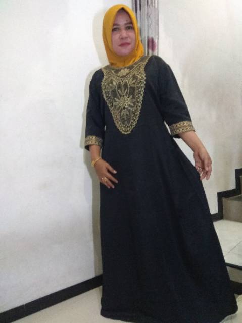 [Almeera] Jubah/Gamis Maxi Arabic turkey motif Aula - Hitam