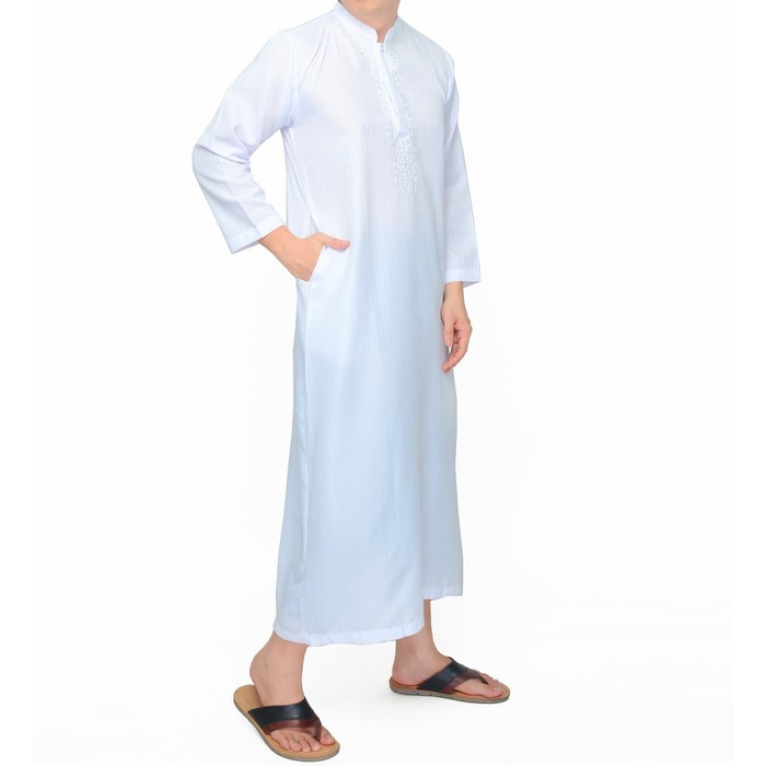 Jubah gamis pria bordir putih dewasa lengan panjang