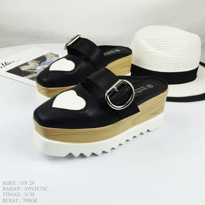 E (ON 29) PUTIH / HITAM - 2 WARNA - SLIP ON WEDGES