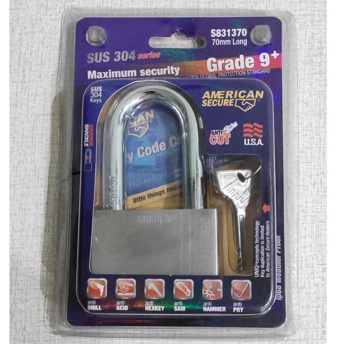 Gembok American Secure 70mm Panjang -Gembok Anti Cairan Setan anti Cut