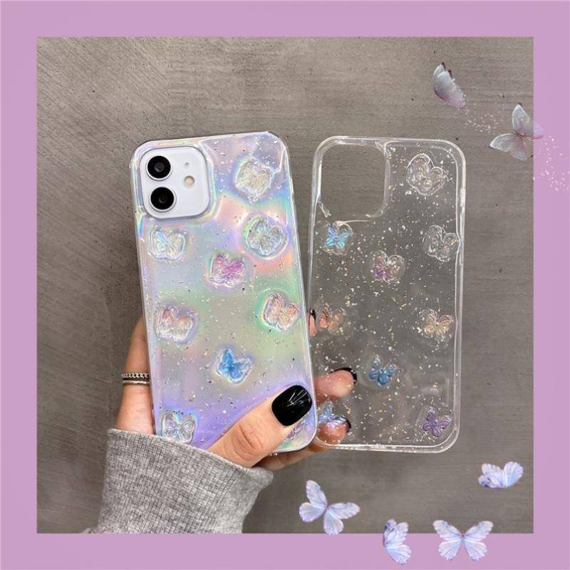 Soft Case Silikon Motif Kupu-Kupu Untuk iPhone 13 12 11 Pro MAX Mini X XS MAX XR SE 2022 2020 7 8 Plus