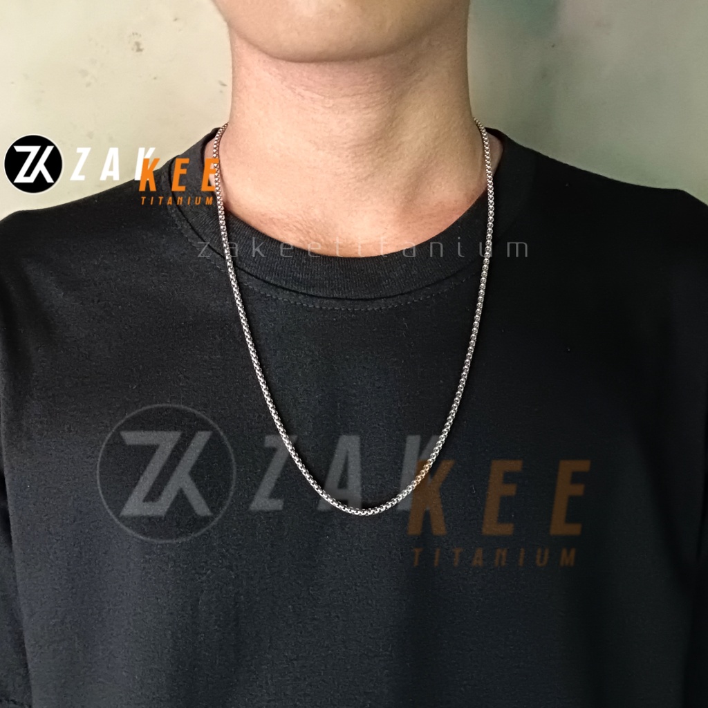 Kalung Titanium Pria Wanita Anti Karat Rantai Silver Cowok Cewek Keren Rante Panjang 45cm 50cm 60cm