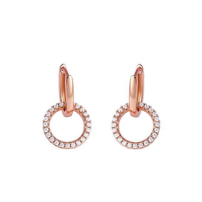 LRC Anting Tusuk Fashion Rose Gold Geometric Hoop Alloy Earrings With Diamonds K05752