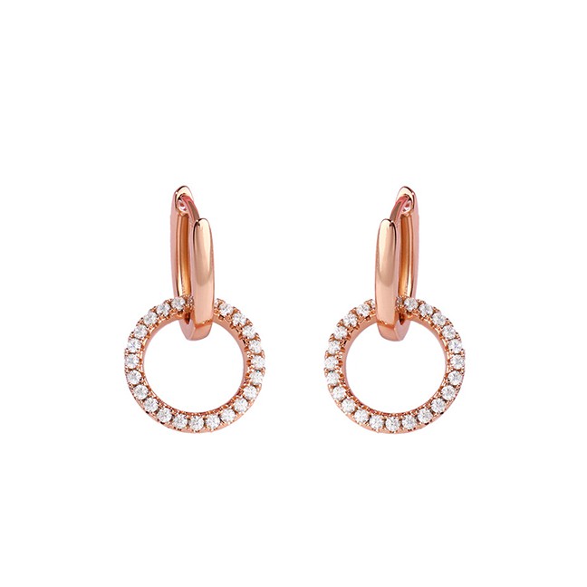 LRC Anting Tusuk Fashion Rose Gold Geometric Hoop Alloy Earrings With Diamonds K05752