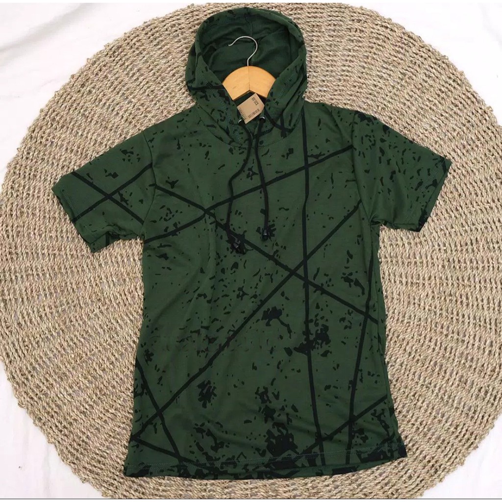 Kaos Hoodie Lengan Pendek Pria / Baju Kupluk Pria / Kaos Bertopi Lengan Pendek / Kaos Pria Terbaru