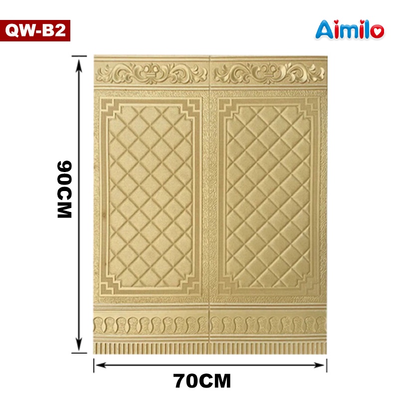 (Aimilo) Wallpaper Foam 3D Motif Jendela Pintu Kayu Jati Putih Kayu Gold Marmer ukuran 70 x 90 CM-GOLD QW-B2