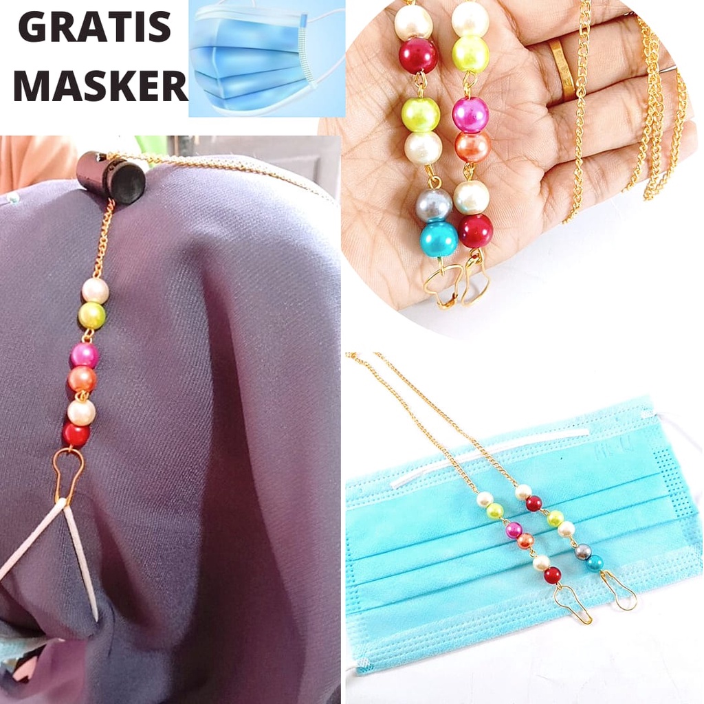 Kalung Masker Pelangi Rantai Kalung Strap Masker Mutiara Korea gantungan masker manik mutiara warni