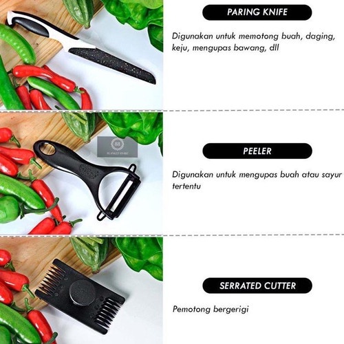 Rumah_kita2020 Pisau Dapur Keramik Set 5in1 + Peeler GRATIS DUS Pisau Buah Roti Sayuran  Pisau Buah Pisau Daging Pisau Serbaguna Pisau Sayuran Pisau Dapur Cutter Pemotong Multifungsi DLL