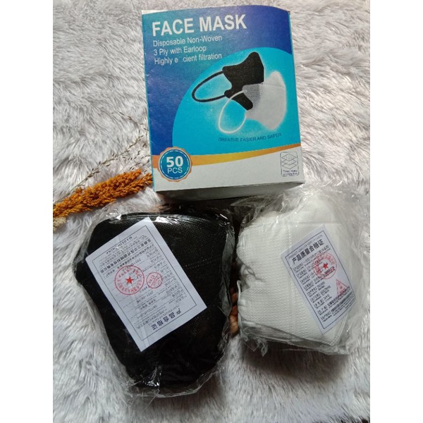 Masker Duckbill Import Ada Garis Mix Warna, Putih, Hitam,  Abu-Abu ISI 50 PCS
