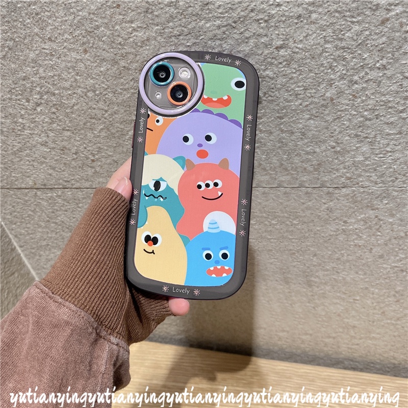 Soft Case Pelindung Lensa Bulat Motif Graffiti Monster Kecil Tahan Banting Untuk IPhone 8Plus 13 12 11 Pro MAX 6 6s 7 8 Plus XR X XS MAX SE 2020