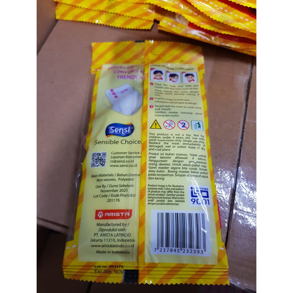 Masker SENSI DUCKBILL KIDS SACHET 3 PLY Isi 5 pcs Masker Anak Original