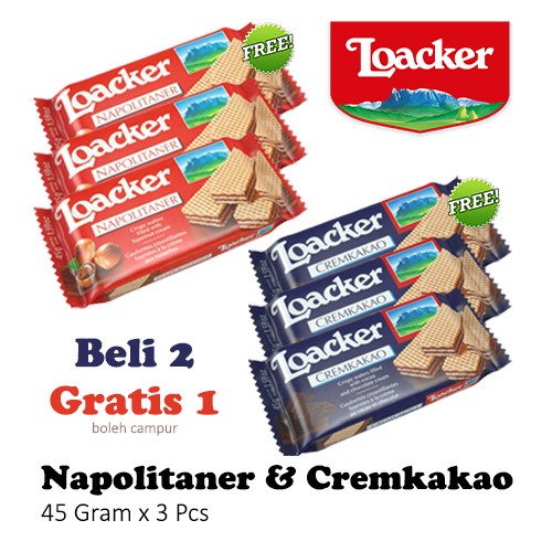 

LOACKER 45G napolitaner dan cremkakao wafer hazelnut dan coklat