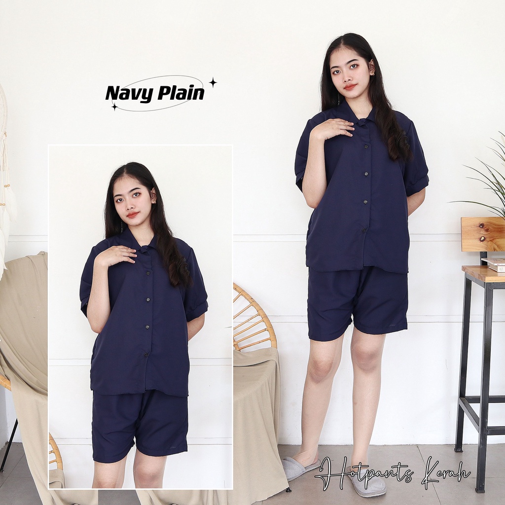 IZANY Piyama Dewasa Hotpant Lengan Balon / HP / Set Celana Pendek Dewasa banyak varian RAYON-NAVY PLAIN SA