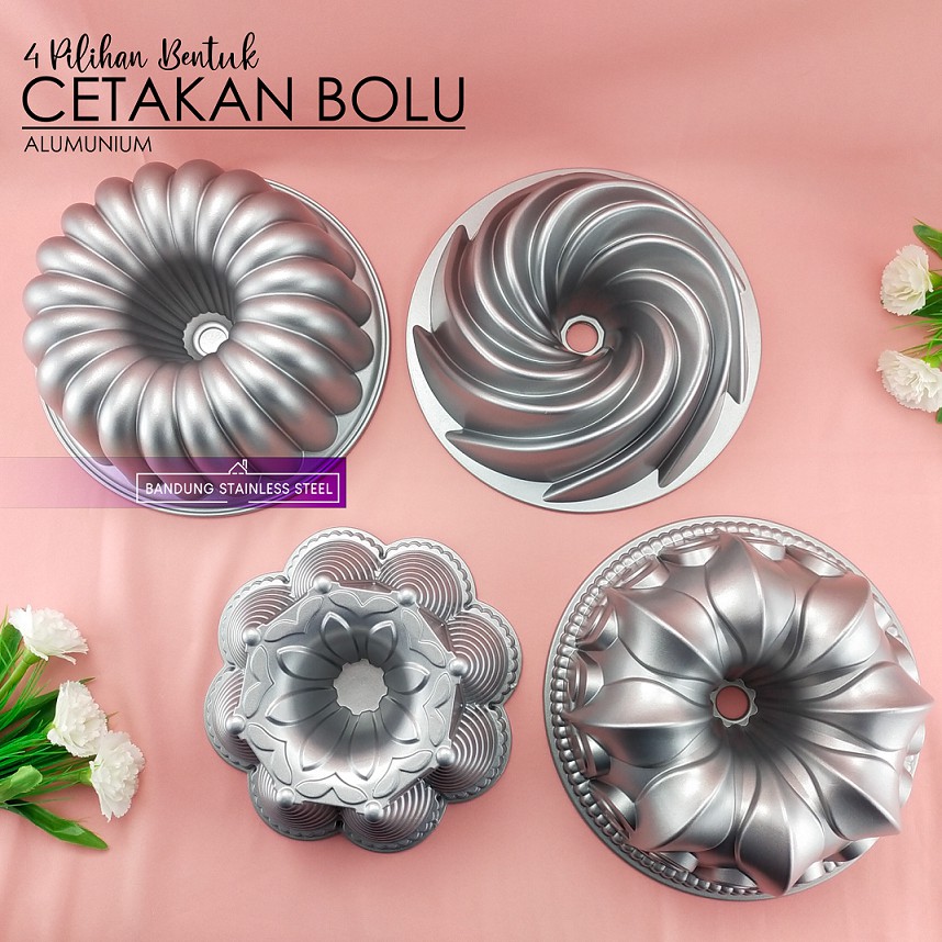 Loyang Cetakan Bolu Kue Basah 24 cm Anti Lengket Allumunium Bentuk Cantik 4 Model lebaran