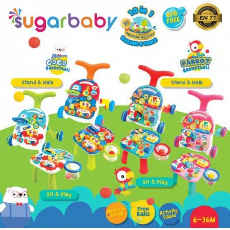 Sugar Baby 10in1 Premium Activity Walker &amp; Table - Mainan Bantu Jalan Bayi Anak