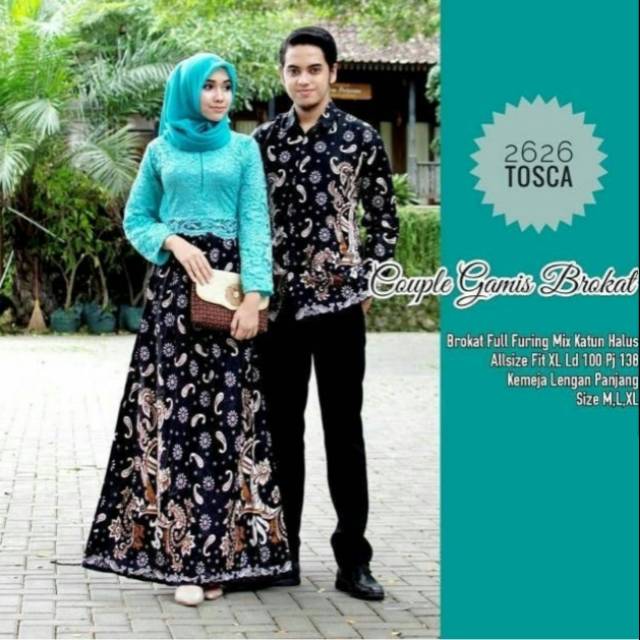 Couple gamis batik kombinasi brokat