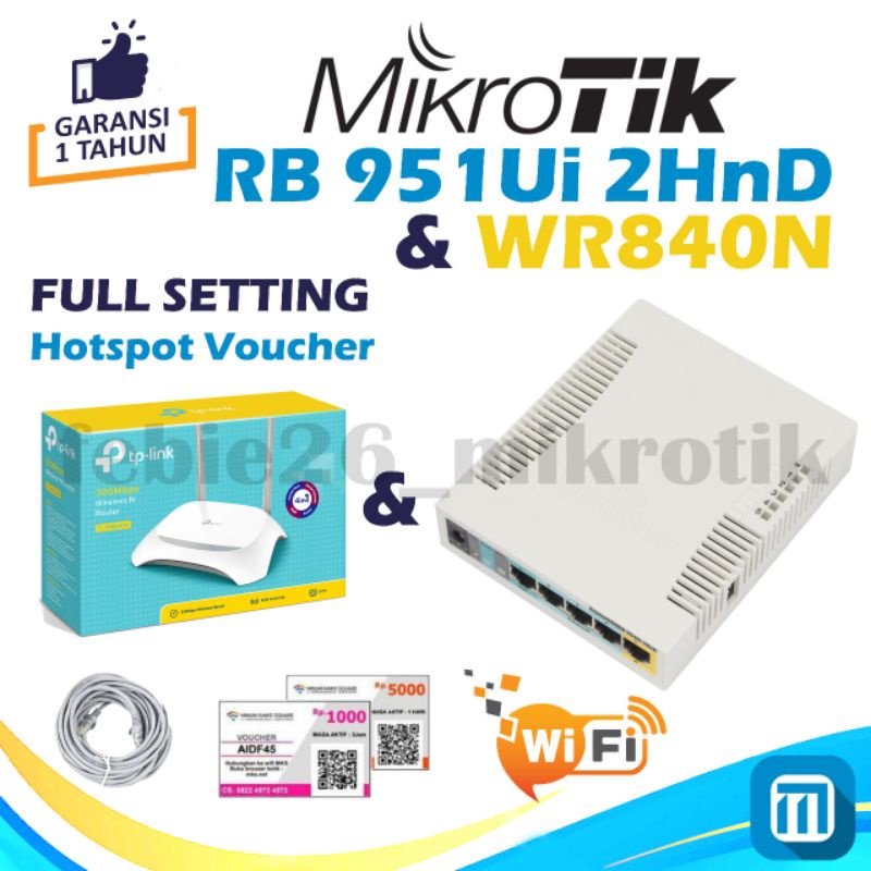 MikroTik RB951ui 2HND + TP-LINK Wr 840N  Full Setting HotSpot VouCher RT RW Net