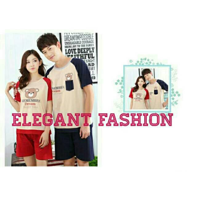 Baju Tidur Piyama Kaos Setelan Pendek Couple Pasangan Import Murah Lucu Bear Remember