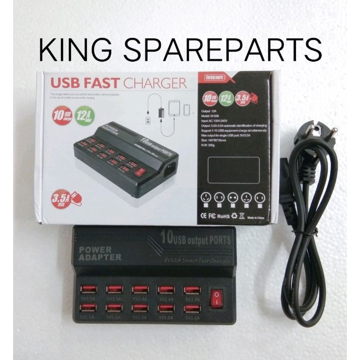 WLX-838 USB POWER ADAPTER 10 PORT 12A FAST CHARGER