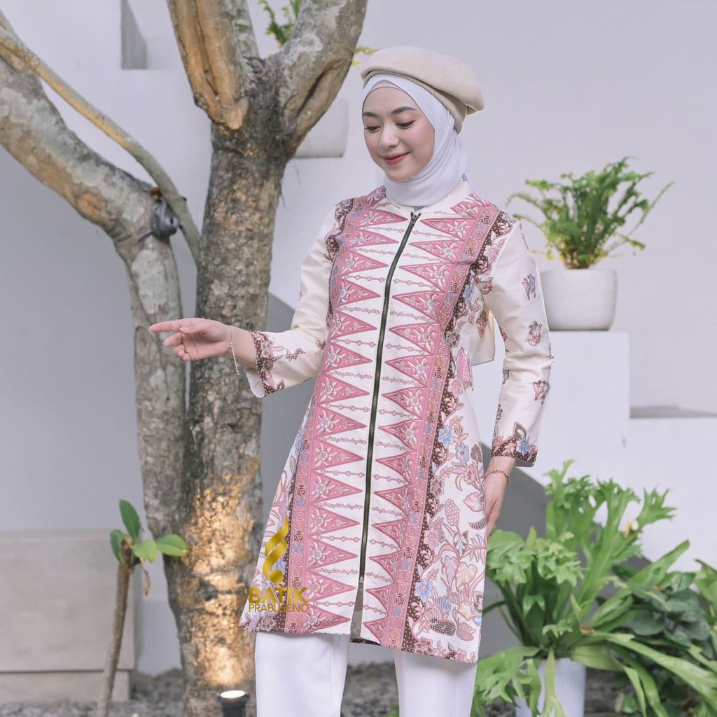 Modern Tunik AMBAR BATIK WANITA Lengan Panjang Lapis Furing Premium Prebuseno Baju Kerja Kantoran Fo