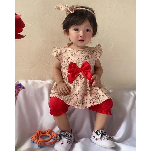 setelan katun anak perempuan harian baby cewek MILLEA ROSE PEONIES SAKURA set 0-2 TAHUN baju bayi anak perempuan setelan anak perempuan