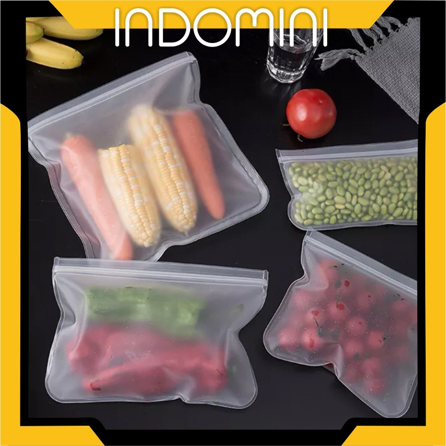 INDOMINI R465 Plastik Kulkas Penyimpanan Tebal / Reusable Ziplock Silicone Silikon Pouch Bag Makanan Kedap Udara Anti Bocor Fridge Organizer