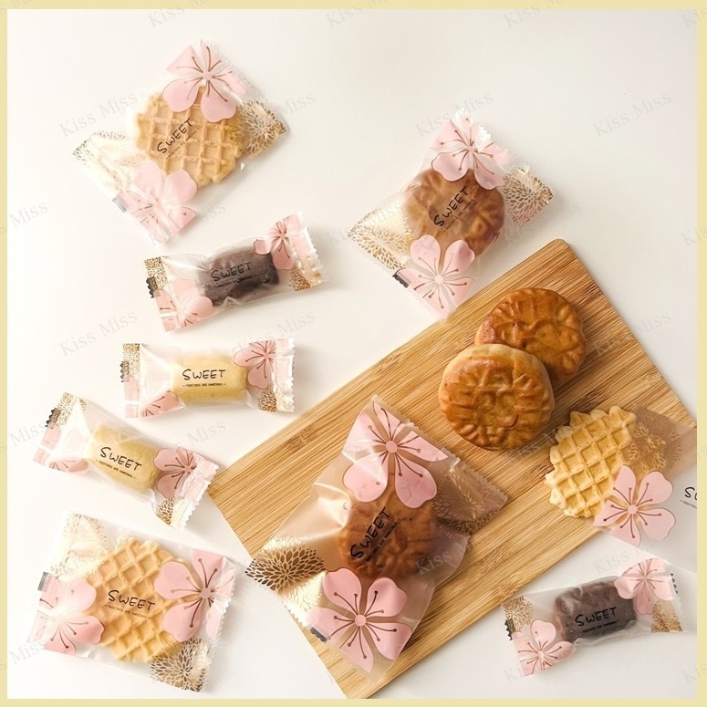 Plastik OPP cookies SAKURA TANPA LEM - 4x9,5 - TEBAL - biji - kue kering - bakery - bubuk - permen