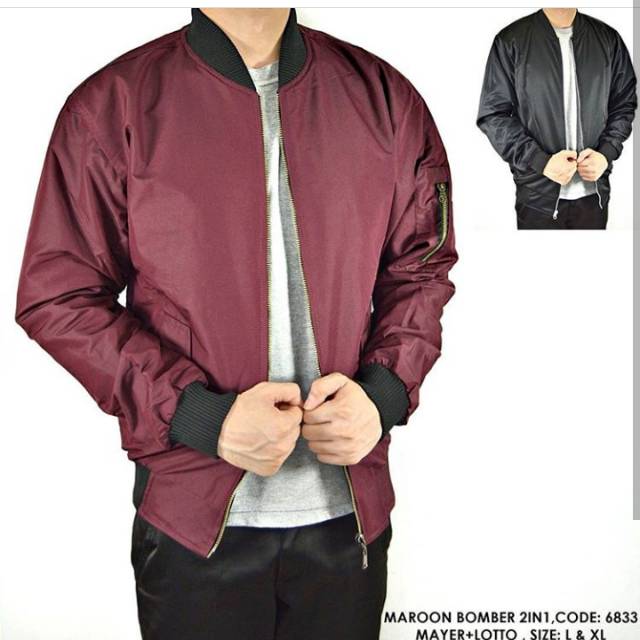 JAKET BOMBER MERAH POLOS BOLAK- BALIK