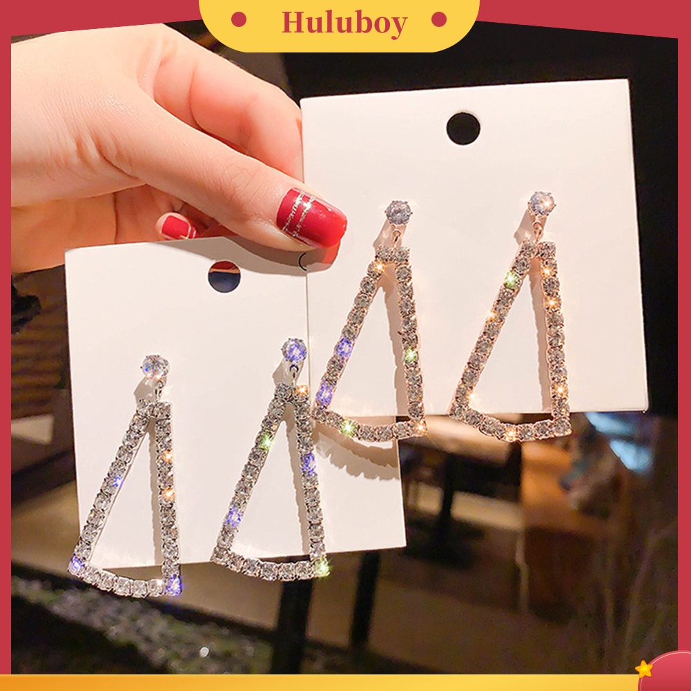 Hu Hu Hu Hu Hu Alat Bantu Pasang Kacamata♡ Anting Tusuk Gantung Desain Segitiga Hollow Hias Berlian Imitasi Untuk Wanita
