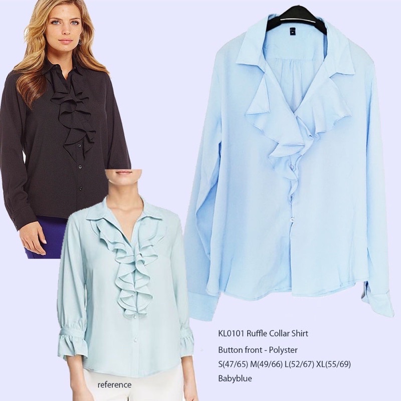 Kemeja Karl Lagerfeld Ruffle Longsleeved Blouse / Kemeja Formal & Casual