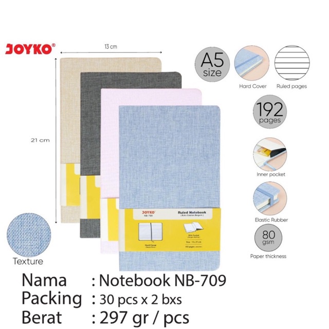 

Buku Diary Bergaris / Notebook A5 Nb-709 / Agenda Texture Kain Nb 709 Joyko