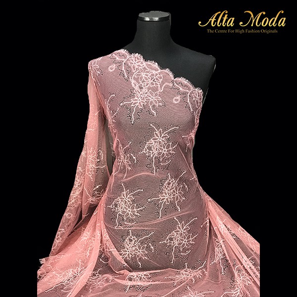 

Alta Moda Brokat Perancis Chantilly Two Tone Dusty Pink Broken White