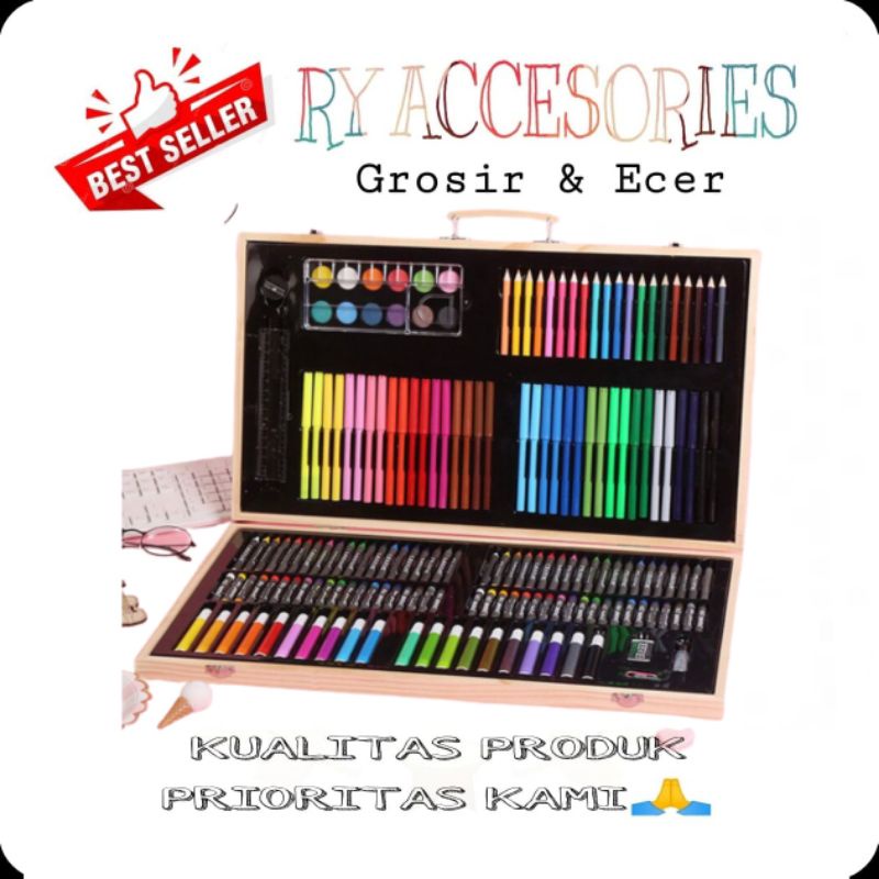

RY - Crayon Set 180 pcs Box Kayu / painting Wooden Art Drawing Sets / peralatan gambar Warna Lukis Koper Kayu Inspiration Art Set Samoyed INSS- 180