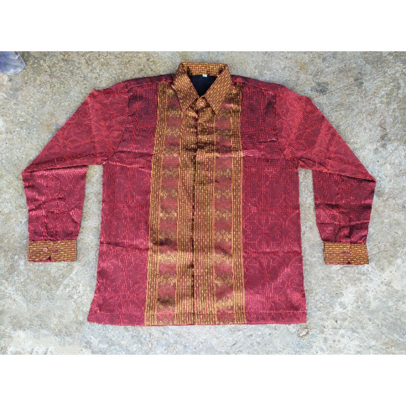 Kemeja Pria Songket Tenun Baron 1 Warna Dimensi Premium, Kekinian, Terbaik, Elegan, Casual Baju Formal Kerja Lengan Pendek/Panjang 002