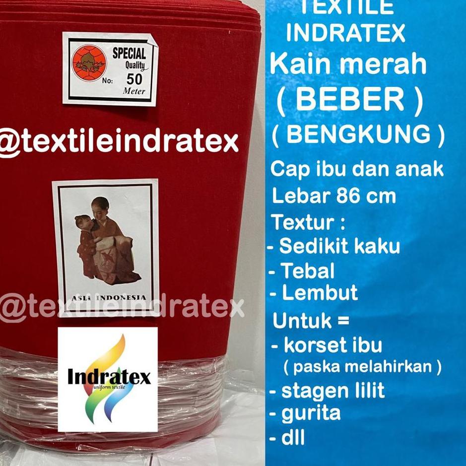 KYJJ ( per setengah meter ) KAIN STAGEN LILIT katun merah BEBER CAP IBU DAN ANAK lebar 86 cm ECERAN 