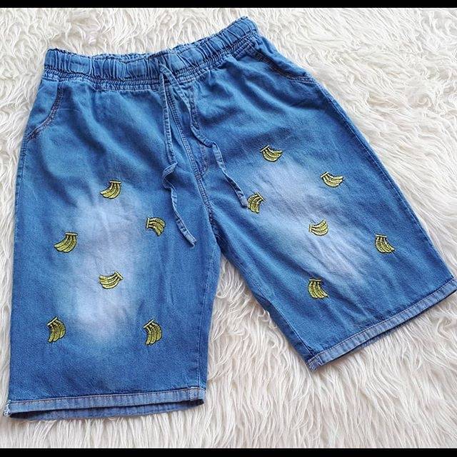 Celana Pendek 3/4 Banana &amp; Love . Celana Pendek Jeans Bordir