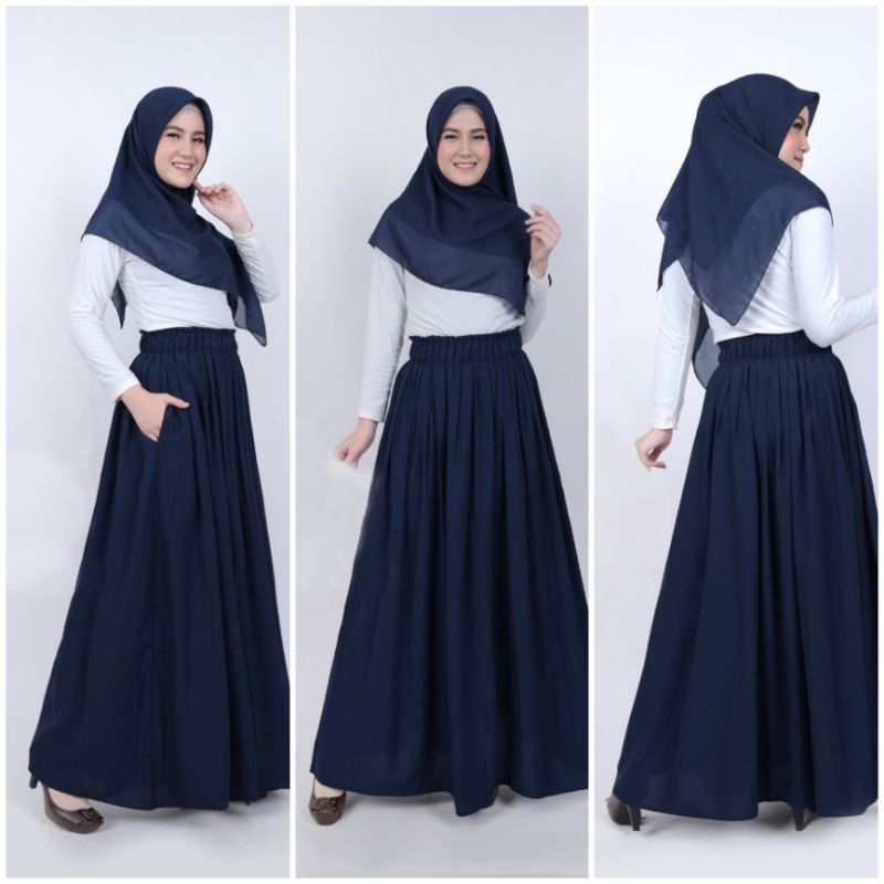 Rok panjang wanita bahan wolfis / rok rempel polos / rok kerja / rok kuliah-3