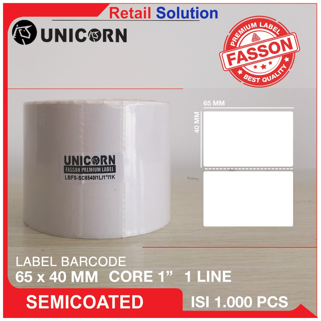 

Unicorn Label Barcode Semicoat 65x40 mm / 65 x 40 mm / 65x40 mm