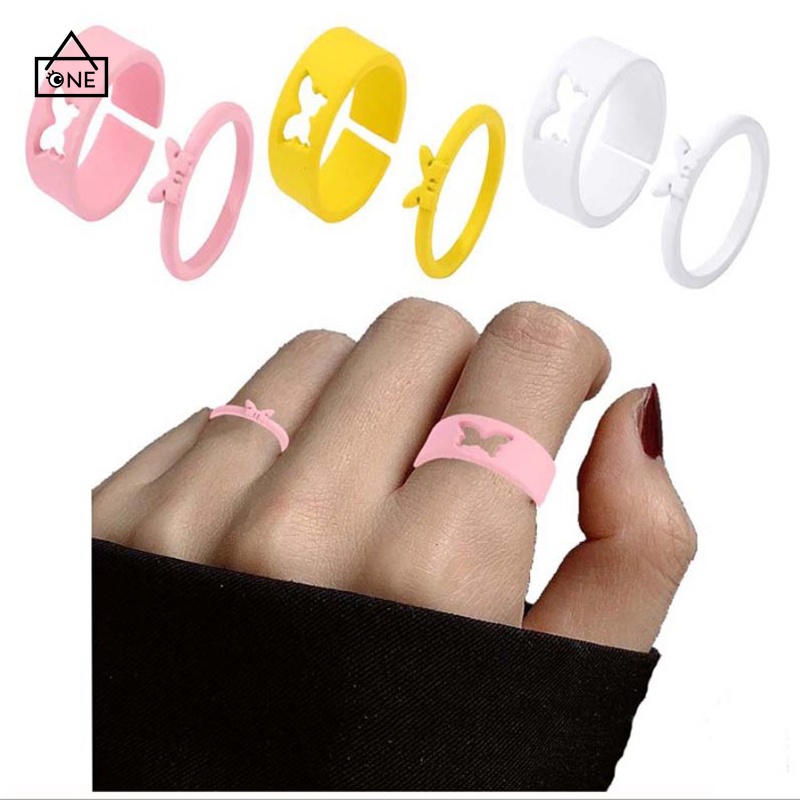 COD❤2 Pcs Fashion Cincin Kupu-kupu Cincin Persahabatan Pasangan Aksesoris Pernikahan  Wanita A one