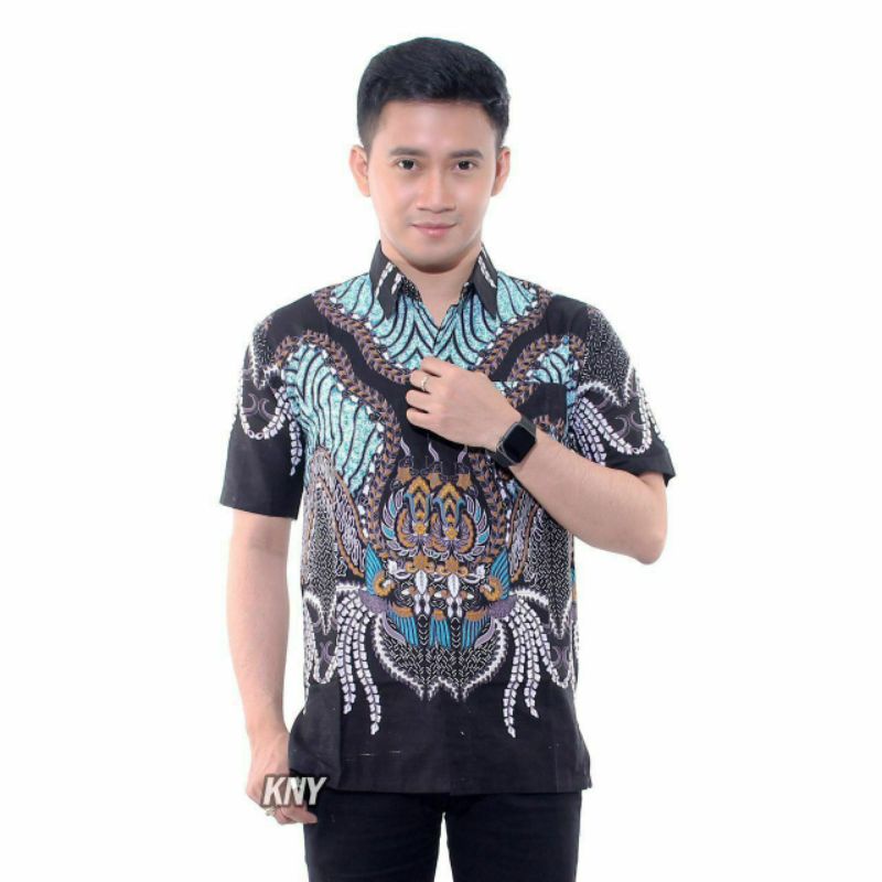 BSWART Batik Jumbo HRB026 Kenongo Hem Pendek Padi Pekalongan M L XL Batik Pria MURAH Modern Grosir