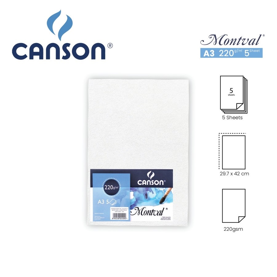 

TBMO CANSON MONTVAL COLOR A3 AQ CP220GR ISI 5SHEETS C03 BANTEX