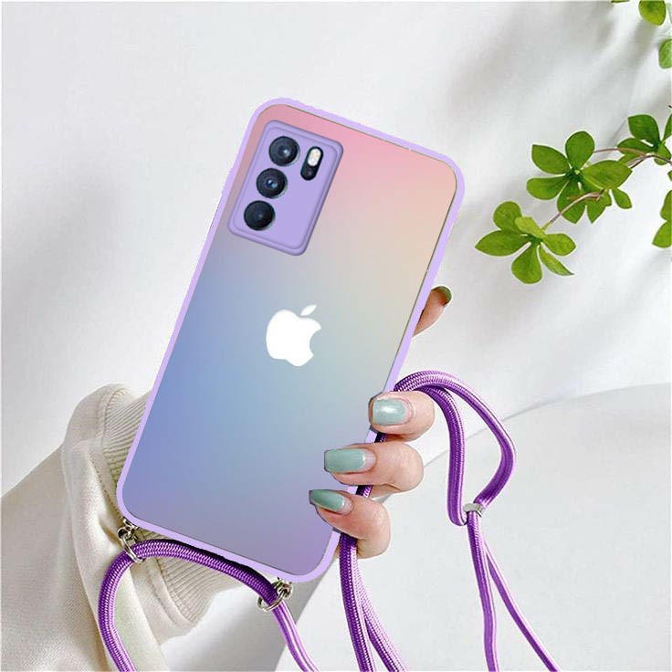 Softcase Kaca Ungu/Lilack + Tali Oppo A16 Oppo A54 Oppo A15 Oppo A5s Reno 5 Reno 5F Reno 6 (4G) | so
