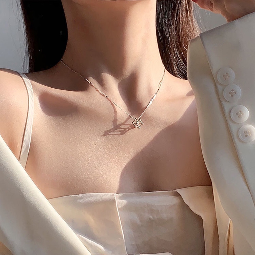Geometric Cube Necklace Female Temperament Clavicle Chain Personality Trend Cold Wind Necklace