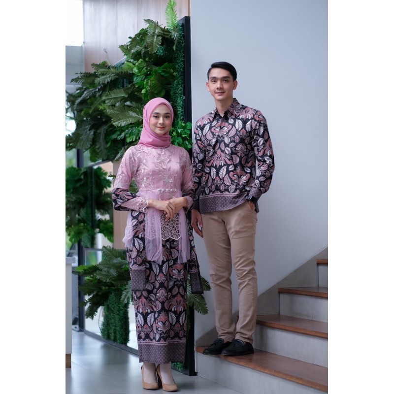 Batik Brokat Couple Kebaya Modern, Kebaya Tunangan Lamaran, Kebaya Wisuda, Baju Couple Kondangan